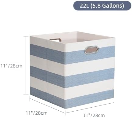 11 x 11 x 11 Inch Linen Stripe Storage Cubes for Home Organizing, Pack of 4 - Image 2