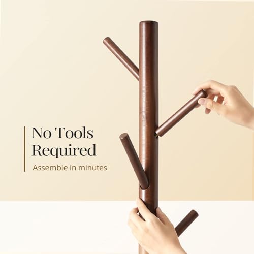 Pipishell Solid Wooden Coat Rack Freestanding with 8 Hooks, Brown - Image 5