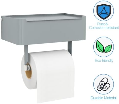 JUYSON Toilet Paper Holder, Toilet Paper Holder with Shelf, Grey - Image 5