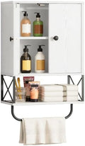 MAHANCRIS Bathroom Wall Cabinet with 2 Door and Adjustable Shelf, Farmhouse Medicine Cabinet with Towel Rack, 3-Tier Wall Mounted Storage Cabinet Over The Toilet for Bathroom Laundry Room, White by MAHANCRIS