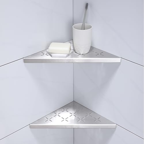 10" Corner Shower Shelf, 2-Pack Shower Shelves SUS304 Stainless Steel Bathroom Shelves for Tile Walls, Recessed Corner Shelf Organizer Rack, No Drilling (Brushed) by XiarnotogiHome