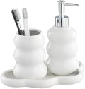 3-Piece White Ceramic Bathroom Accessories Set with Tray, Lotion Dispenser, and Tumbler for a Luxurious Bath Experience by LiveHouse