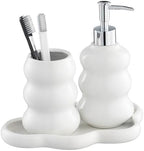 3-Piece White Ceramic Bathroom Accessories Set with Tray, Lotion Dispenser, and Tumbler for a Luxurious Bath Experience by LiveHouse