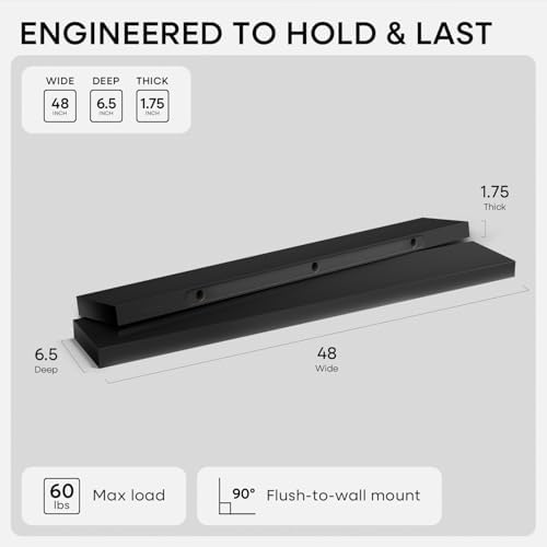Homeforia 48 Inch Floating Shelves, High-End Solid Pine Wood, Set of 2 - Image 3