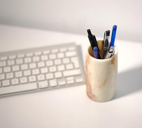 Pen Holder - Toothbrush Holder, Desk Organizer, Makeup Brush Holder, Gift for Home, Kitchen Utensil Holder, Storage Desktop, Onyx Marble, Mini Vase - Image 3