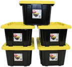 Edge Plastics Tough Tote, Heavy Duty Storage totes, for home and Garage Storage, stackable, with convenient and secure snap lids (Black and Yellow, 5 Gallon, 6-Pack) - Image 2