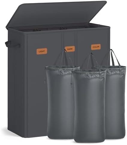 SONGMICS 160L Laundry Hamper, 4-Compartment Laundry Sorter with Lid by SONGMICSbySONGMICSHOME