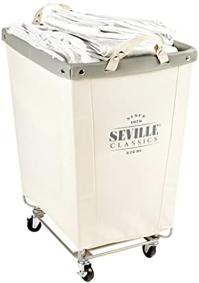 Heavy-Duty Canvas Laundry Hamper w/Wheels, 16"W x 22"D, Natural White by Unknown