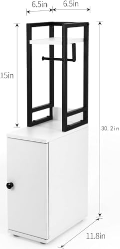 SUNTAGE Small Bathroom Storage Cabinet, Narrow Side Bathroom Organizer w/Toilet Paper Roll Holder and Metal Frame, Slim Toilet Paper Storage Cabinet for Bathroom, White - Image 5