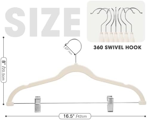 48-Pack Beige Velvet Hangers with Clips Adjustable,Adult Hangers,Heavy-Duty,Felt,Non-Slip,Space Saving,Slim Outfit Hanger for Pants, Skirts, Suits,Coats, Dresses ect. - Image 2