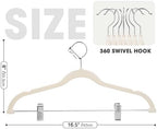 36-Pack Beige Velvet Hangers with Clips Adjustable,Adult Hangers,Heavy-Duty,Felt,Non-Slip,Space Saving,Slim Outfit Hanger for Pants, Skirts, Suits,Coats, Dresses ect. - Image 2