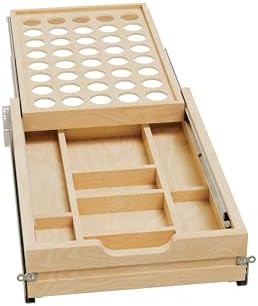 Rev-A-Shelf 15 Inch 2 Tiered Cutlery and Utensil Pullout Drawer Organizer with KCUP Tray and Soft-Close Slides, 4WTCD-18HSC-KCUP-1 by Rev-A-Shelf