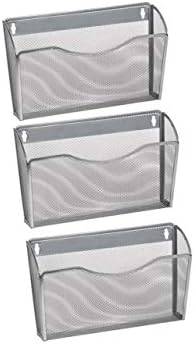 YBM HOME Mesh Wall Mount File Organizer Holder for Home and Office, Single Pocket Hanging File Holder for Folders, Documents, Letters, and Magazines, Silver 3 Pack by YBMHome