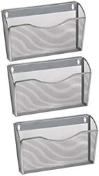 YBM HOME Mesh Wall Mount File Organizer Holder for Home and Office, Single Pocket Hanging File Holder for Folders, Documents, Letters, and Magazines, Silver 3 Pack by YBMHome