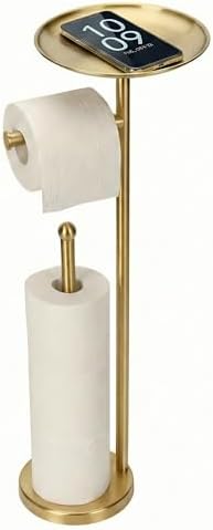 Kalitro Toilet Paper Holder Freestanding with Big Shelf, 4 Rolls Reserve Paper Holder Stand, Modern Paper Roll Holder with Storage Space for Phones (Gold) by Kalitro