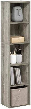 Furinno PASIR Book Shelf, 5-Tier Tall Narrow Bookshelf, Open Shelves Bookcase, 9 x 12 x 52, Easy Assembly, for Living Room, Bedroom, Home Office, French Oak by Furinno-FitsYourSpaceFitsYourBudget