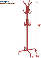 Simple Houseware Standing Coat/Hat Hanger Organizer Rack, 12 Hooks, Red - Image 6