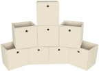 Foldable Storage Cubes Bins ,11 Inch Cloth Storage Cube Fabric Storage Box Cubes Organizer Baskets with Handles for Home Organizer Set of 8 (Creamy-White) by NieEnjoy