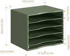 Bamjoy Bamboo 5 Tier Desktop Organizer, Paper Organizer Mail Sorter, File Holder Letter Document Storage with Adjustable Shelves for School Home Office, Forest Green - Image 3