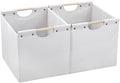 HOONEX Large Collapsible Storage Bins, Linen Fabric, Pack of 2, Storage Baskets with Wooden Carry Handles and Sturdy Heavy Cardboard, for Home, Office, Car, Nursery, White by HOONEX