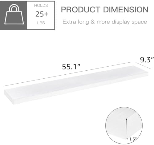 QEEIG Extra Long Floating Shelves for Wall (White, Set of 2, 55.1") - Image 3