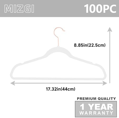 MIZGI White Velvet Hangers 100 Pack Non Slip Heavy Duty Rose Gold Hooks - Image 2