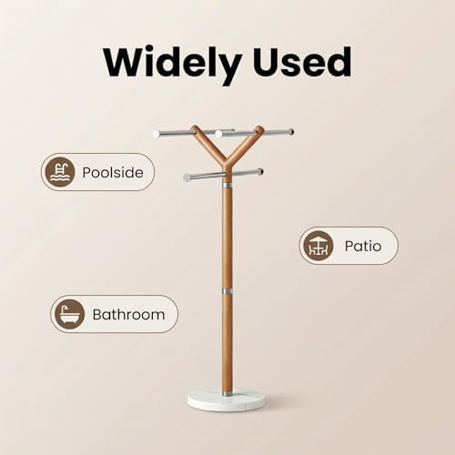 Marble Base Freestanding Wooden Stainles Steel Pool Towel Holer Rack - Image 3