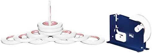 PSBM White Poly Bag Sealing Tape with Dispenser, 6 Rolls, 2.3 Mil Thick, 3/8 Inch Wide, 180 Yards Per Roll, Total 1080 Yards, Colored Sealer Tapes for Wrapping, Packaging & Sealing Food Products by PackagingSuppliesbymail