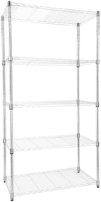 Whitmor 5 Tier Storage Shelves, Heavy Duty with Wheels, Adjustable Steel Organizer, 200 lbs Capacity per Shelf, Max 1000 lbs Total for Home, Garage, Workshop, 36" L x 18" W x 71" H, Chrome by Whitmor