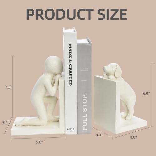 Decorative Bookends for Shelves, Modern Human & Dog Antique Resin Book Ends - Image 4