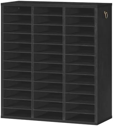 HOOBRO Literature Organizer, 36 Compartments Wooden Mail Organizer, Countertop Literature Sorter with Adjustable Shelves for Home, Office, School, Student Mailbox for Classroom, Black BK123WF01 by HOOBRO