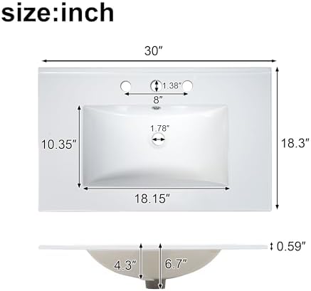 Harper & Bright Designs 30" Bathroom Vanity with Sink, Free Standing Single Basin Vanity with Divided Drawer & 2 Doors with Double Shelf, Wooden Storage Cabinet with Ceramic Basin for Bathroom, Green - Image 4