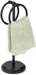 J&V TEXTILES Steel Towel Rack Holder Stand with 2 Hanging Rings for Bathroom Vanity Countertops - Space Saving Hand Towel Holder (Matte Black) by JVTextiles