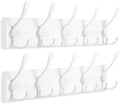 Kuhome 2pcs Coat Rack Wall Mount Coat Hooks Wooden Hat Rack for Wall Hooks Pine Real Wood Plank 16.9" White Coat Hanger with 5 White Triple Hooks for Hanging Coat Hat Jacket by Kuhome
