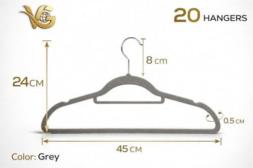 Non-Slip Clothes Hangers Set – Slim Velvet Coat Hangers with Swivel Hooks – Space-Saving Shirt, Dress & Jacket Hangers for Closet Organization (20, Grey) - Image 2