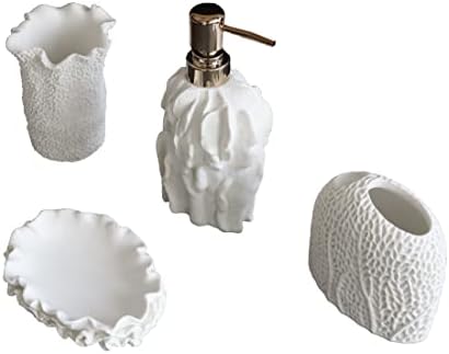 Hymmah Bathroom Accessories Set,Coral Seashell Design Toothbrush Holder,Farmhouse Bathroom Decor,4 Pcs Resin Gift Set Apartment Necessities, Contain Toothbrush Cup,Soap Dispenser,Soap Dish,Tumbler - Image 2