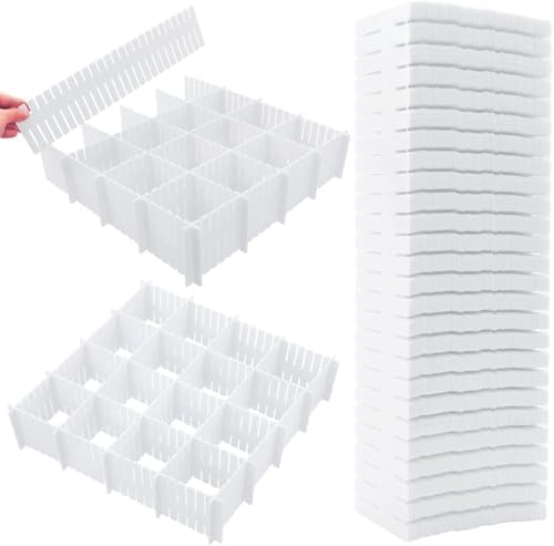 85Pcs Drawer Dividers, Adjustable Drawer Organiser, Cut at Will for Tidying Clutter Clothes, Socks, Makeup, Dresser, Kitchen White by DVHOK