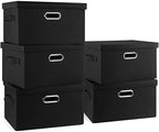 Graciadeco Medium 15" 21 Quart Collapsible Stackable Storage Bins with Lids, 5 Packs Black Foldable Fabric Closet Storage Boxes with Lids, Lidded Heavy-duty Linen Baskets(15x11x8) by GraciadecoStorage