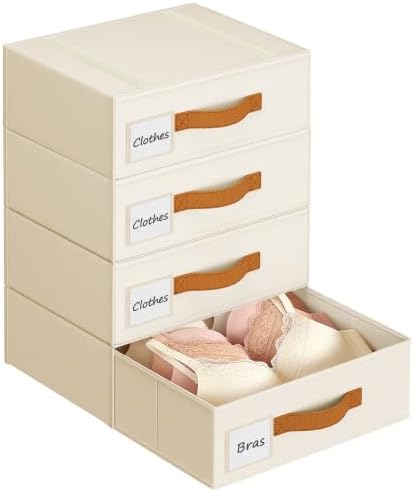DIMJ Underwear Drawer Organizer, Stackable Bra Organizer for Closet, 4 Pack, Beige by DiMJ