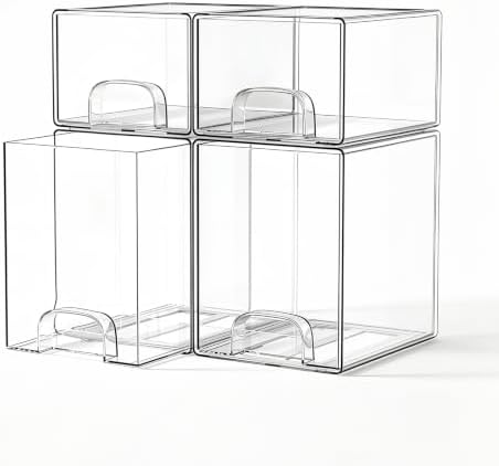 Clear Stackable Storage Drawers Set of 4 Bathroom Makeup Organizer Bins by Unknown