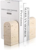 Koville Italian Travertine Bookends for Shelves, Decorative Book Ends, 7lbs Heavy-Duty Marble Book Holders, Bookshelf Apartment Decor for Normal Books/CD/Video Games(Travertino Romano) by Koville