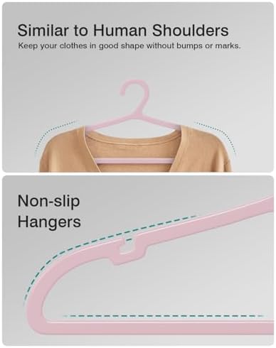 ABHENG 80 Pack Clothes Hangers, Non Slip Plastic Coat Hangers, Space Saving, Heavy Duty, Hanging Dry Wet Clothes, 16.4" x 8.3", Light Pink, UAPY0580P - Image 3