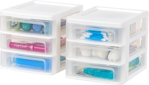 IRIS USA 2-Pack, 3-Drawer Small Plastic Stacking Desktop Organizer, White by IRISUSA
