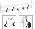 BAMEOS Wall-Mounted Wood Shelf with 5 Dual Hooks for Bathroom, Living Room, Bedroom (White-with Shelf) - Image 6
