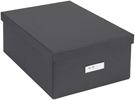 Bigso Box of Sweden Katia Collapsible Storage Box with Labelframe for Easy Identification - Simple Assembly Without Tools - Decorative Storage Boxes with Lids - 11.3in x 15.4in x 6.4in - Dark Grey by Bigso