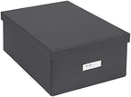 Bigso Box of Sweden Katia Collapsible Storage Box with Labelframe for Easy Identification - Simple Assembly Without Tools - Decorative Storage Boxes with Lids - 11.3in x 15.4in x 6.4in - Dark Grey by Bigso