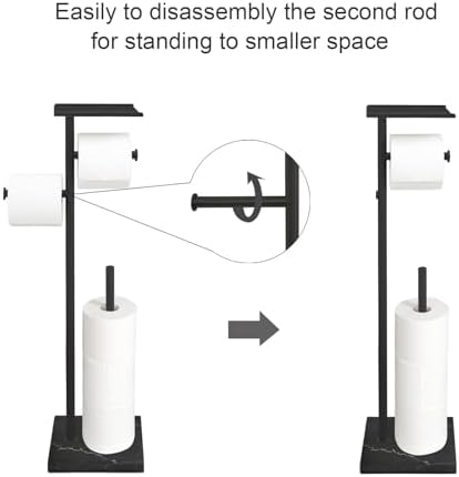 GZILA Toilet Paper Holder Stand with Shelf, Marble Base Free Standing Toilet Paper Double Roll Holder Dispenser, SUS 304 Stainless Steel Storages 5 Reserve Rolls Matte Black - Image 5