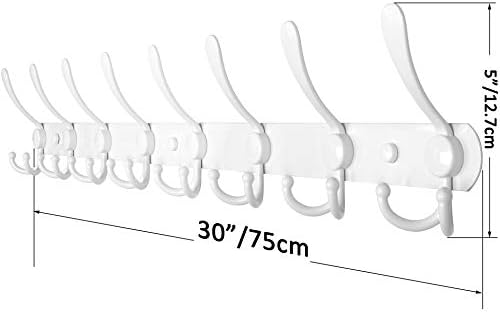 WEBI Coat Rack Wall Mount long,8 Tri Hooks for Hanging,30 inch Hook Rack Rail,Coat Hanger Wall Mounted for Clothes,Jacket,Hats,White - Image 2