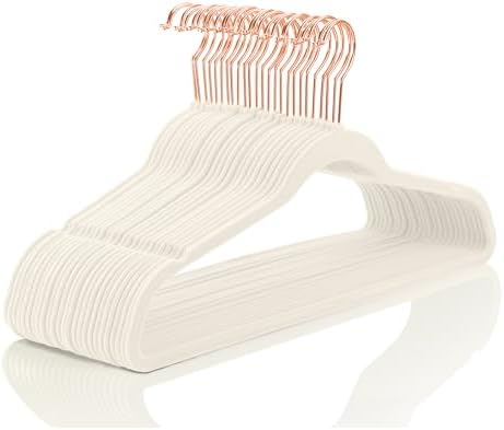 MIZGI Ivory Velvet Hangers 60 Pack Non Slip Heavy Duty Rose Gold Hooks by MIZGI