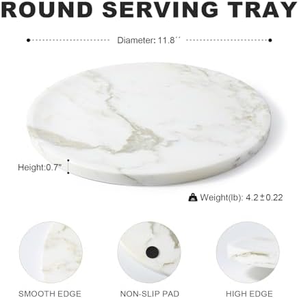 Karibiber Marble Serving Tray, 11.8in Round Vanity Tray for Bathroom Countertop, Calacatta Candle Holder for Coffee Table/Kitchen, Stone Home Decorative Catchall Tray for Perfume - Image 5